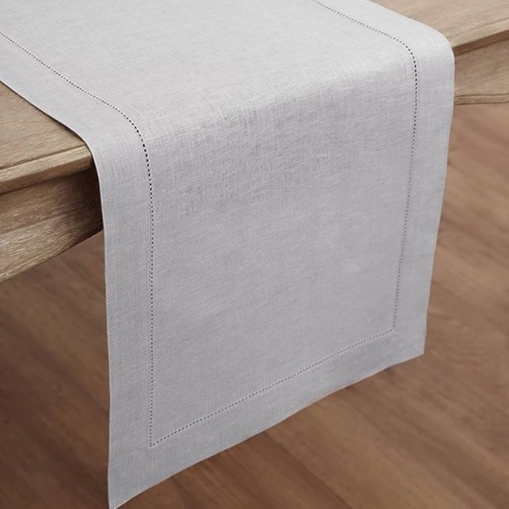 The spring shop gray stitched chambray table runner